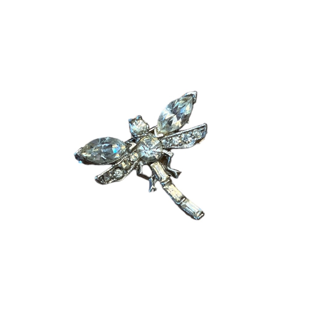Clear Rhinestone Dragonfly Brooch